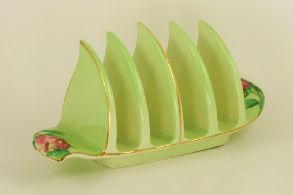 Royal Winton Grimwades Green Rosebud Toast Rack 4 Slice Rare Vintage toast rack  View V