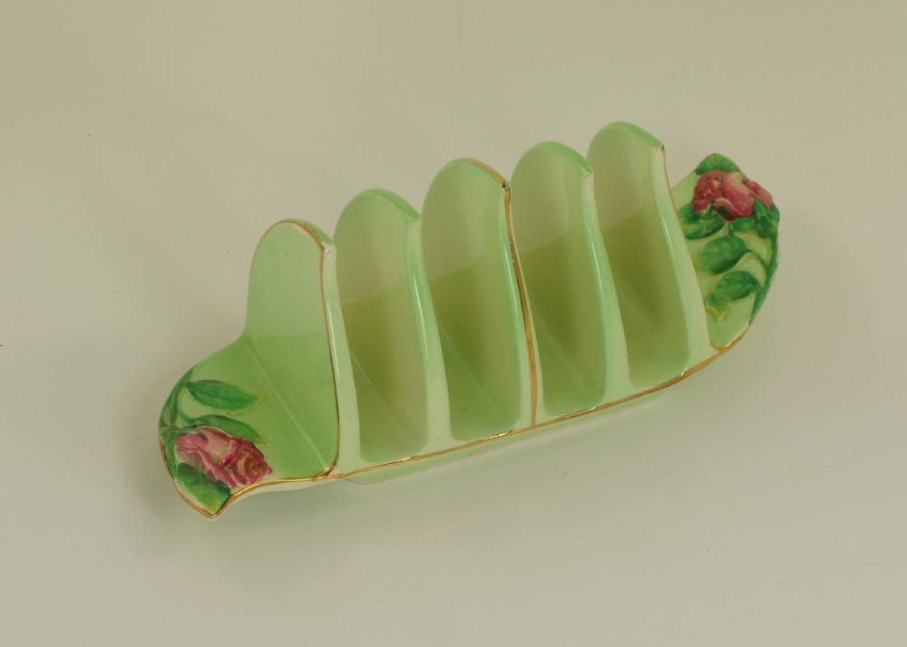 Royal Winton Grimwades Green Rosebud Toast Rack 4 Slice Rare Vintage toast rack  View IX