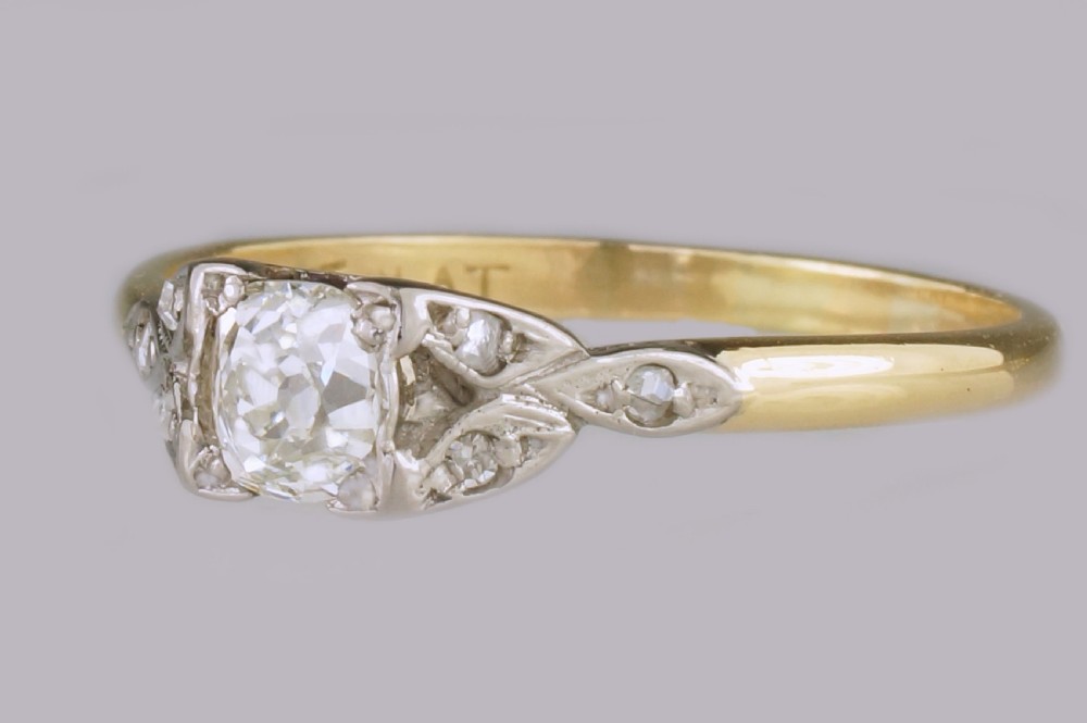Antique Old Cut Diamond 18ct Gold & PLAT Solitaire Edwardian Engagement Ring