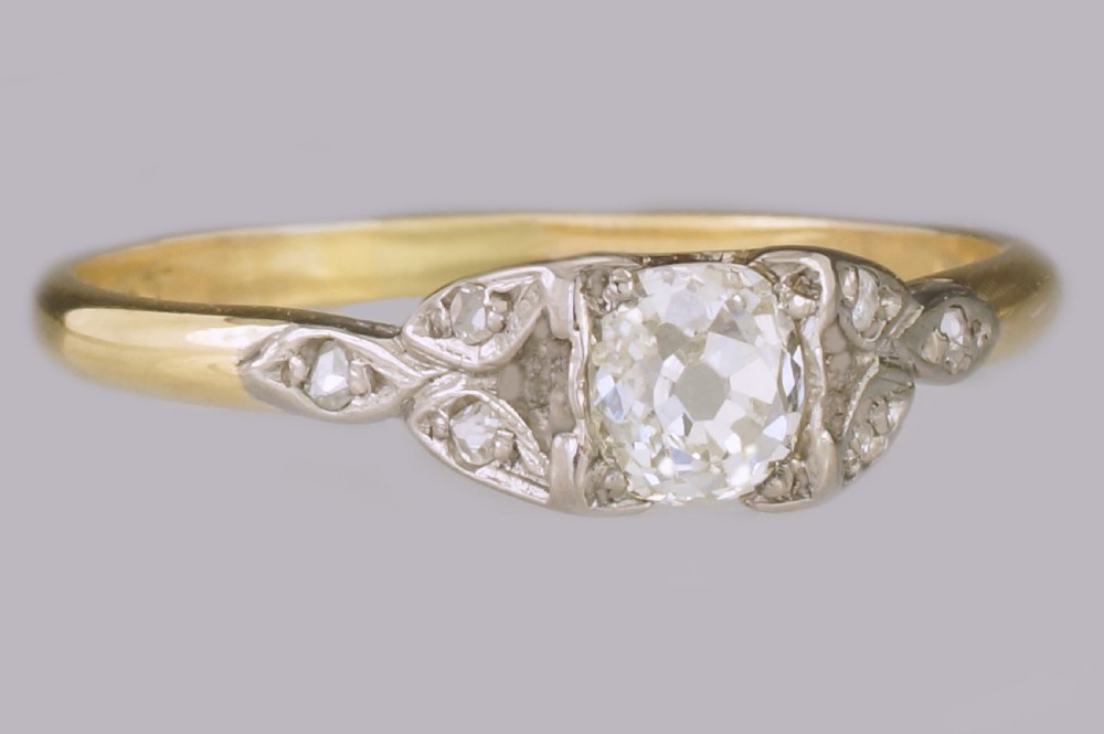 Antique Old Cut Diamond 18ct Gold & PLAT Solitaire Edwardian Engagement Ring View II