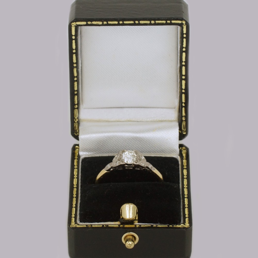 Antique Old Cut Diamond 18ct Gold & PLAT Solitaire Edwardian Engagement Ring View VI