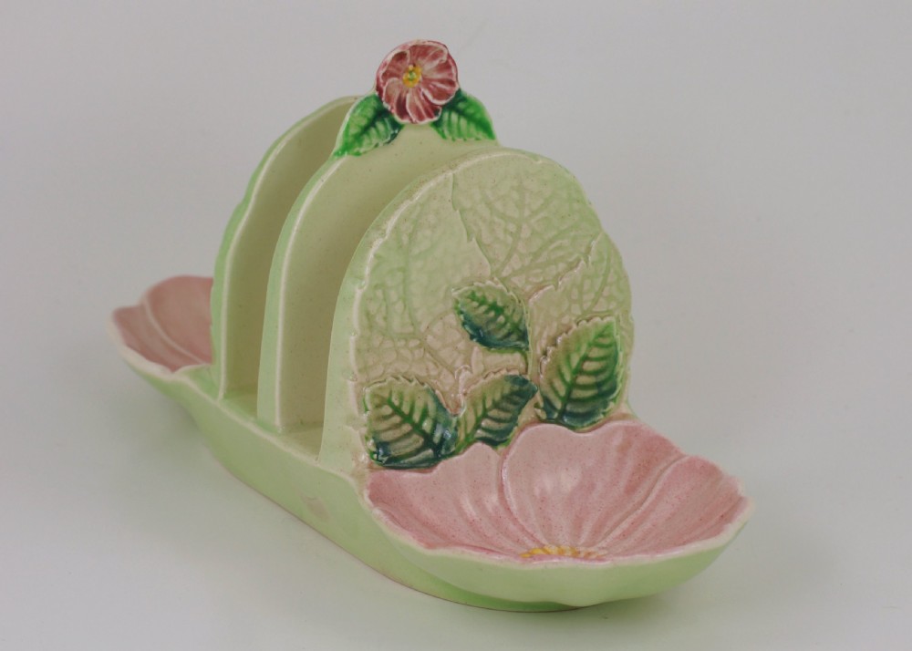 Carlton Ware Wild Rose Toast Rack 1930’s Australian Majolica View III