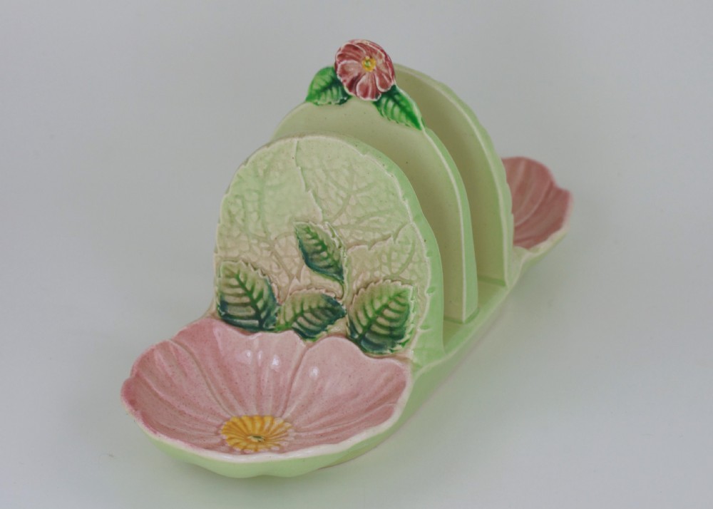 Carlton Ware Wild Rose Toast Rack 1930’s Australian Majolica View IV
