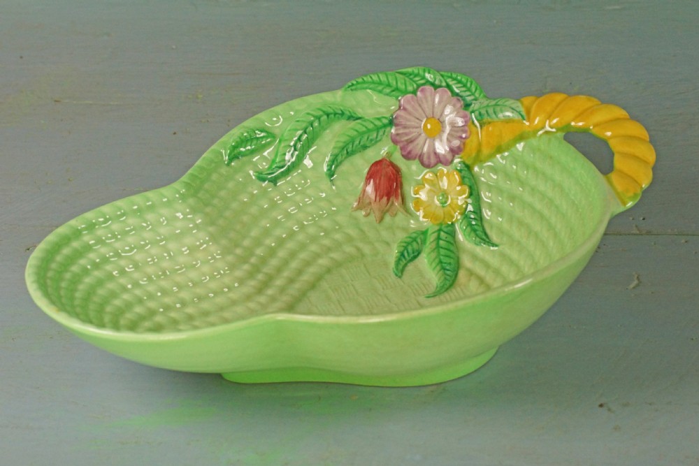Carlton Ware Basket Weave Primula Bowl Australian Majolica Green Bowl 8.5