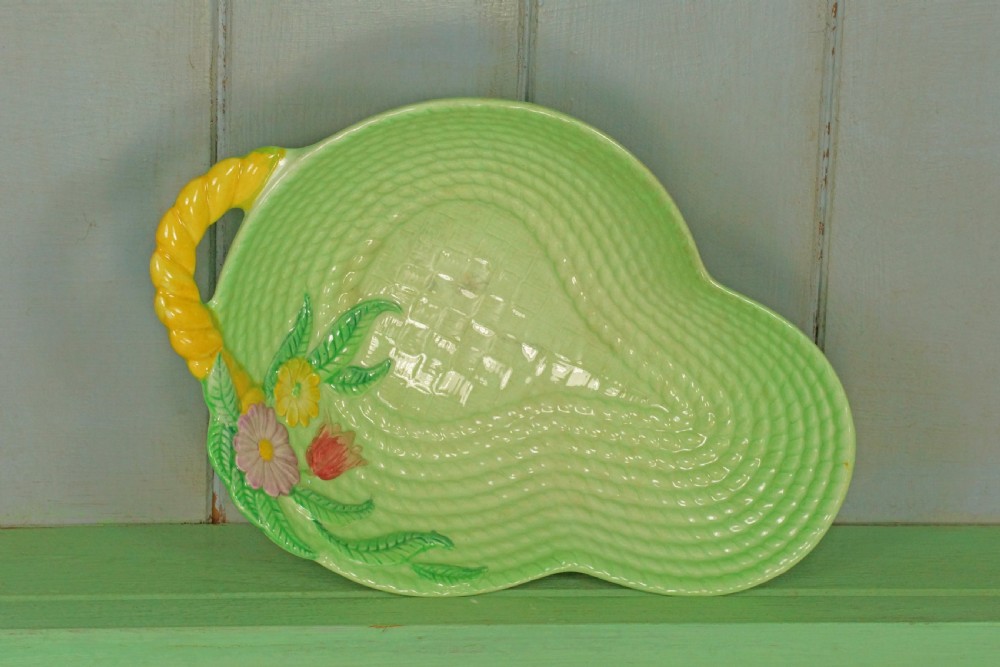 Carlton Ware Basket Weave Primula Bowl Australian Majolica Green Bowl 8.5