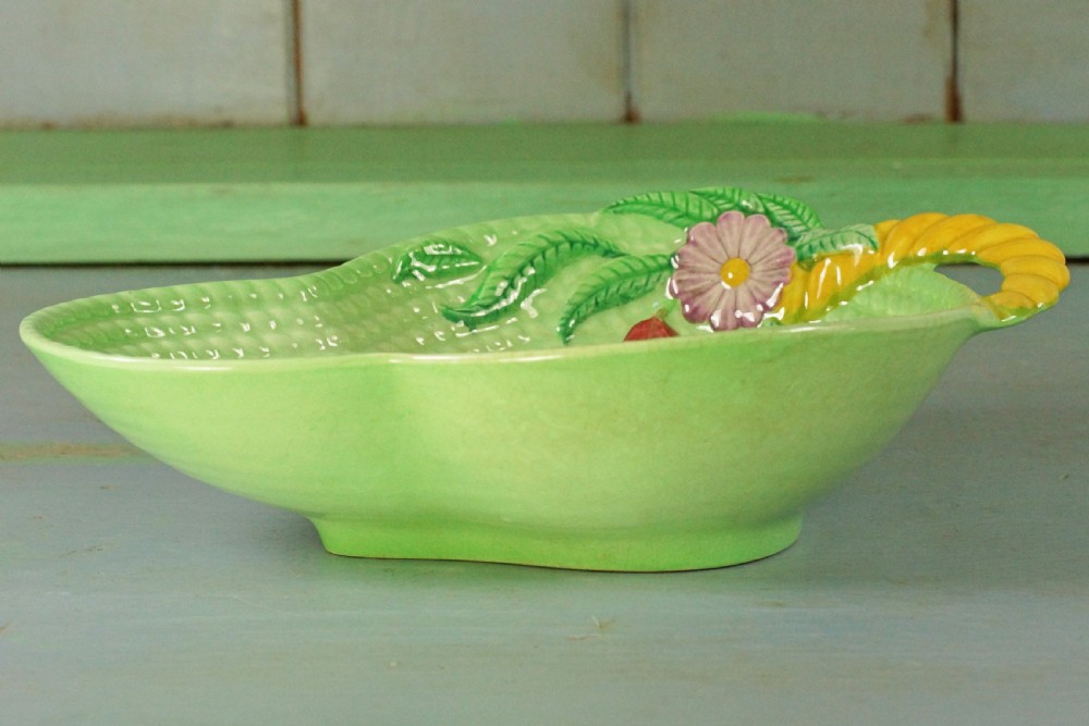 Carlton Ware Basket Weave Primula Bowl Australian Majolica Green Bowl 8.5