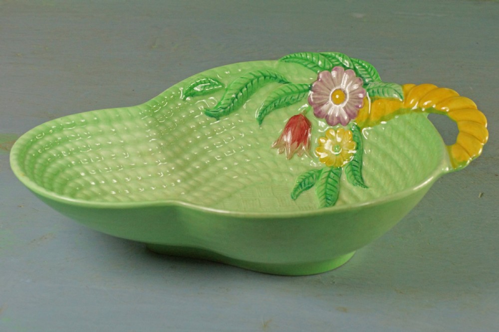 Carlton Ware Basket Weave Primula Bowl Australian Majolica Green Bowl 8.5