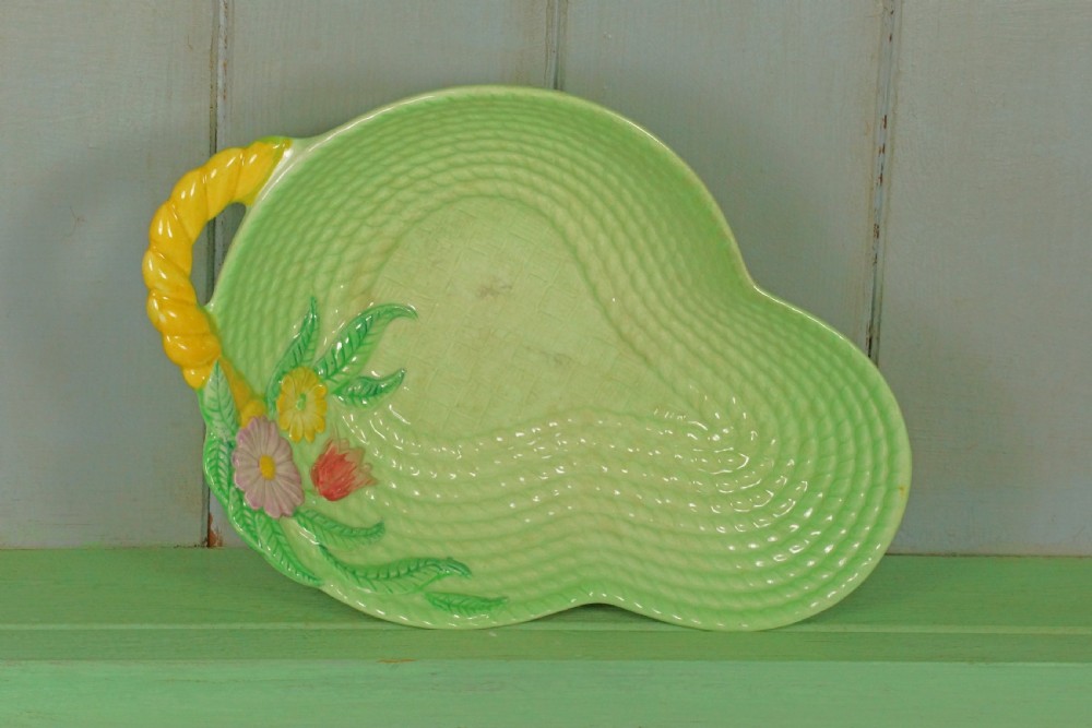 Carlton Ware Basket Weave Primula Bowl Australian Majolica Green Bowl 8.5