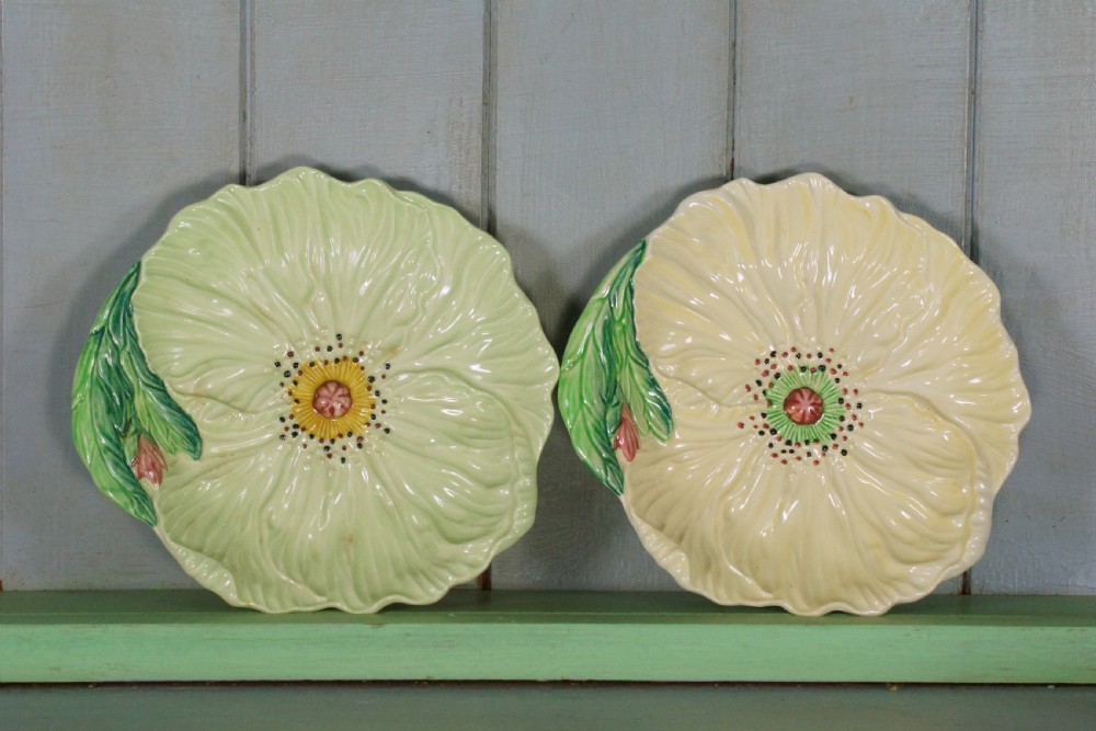 Two Carlton Ware Rare Green & Cream Buttercup Dishes.Plate Dish bowl with feet
