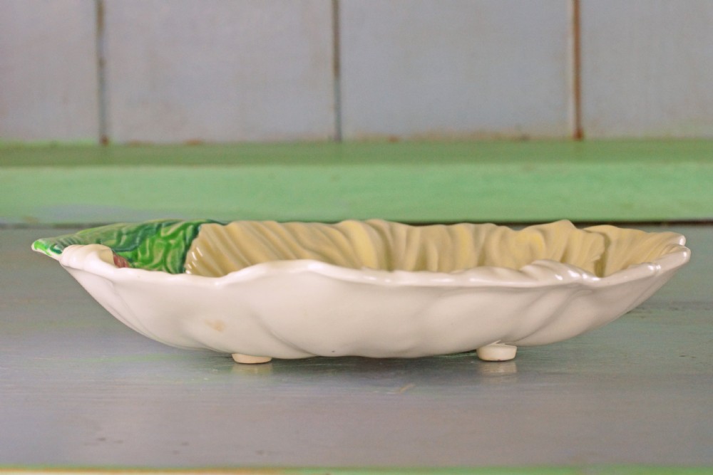 Two Carlton Ware Rare Green & Cream Buttercup Dishes.Plate Dish bowl with feet View VI