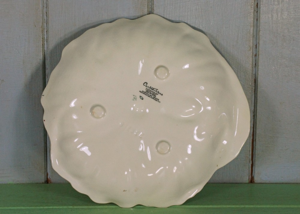 Two Carlton Ware Rare Green & Cream Buttercup Dishes.Plate Dish bowl with feet View VII