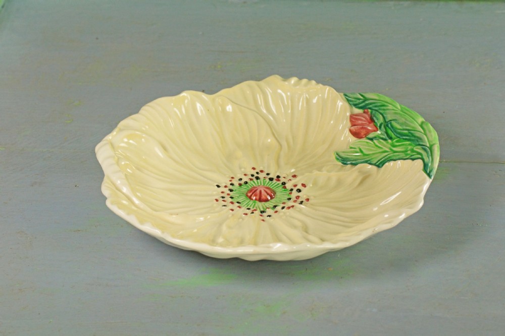 Two Carlton Ware Rare Green & Cream Buttercup Dishes.Plate Dish bowl with feet View IX