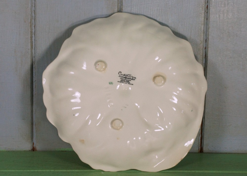 Two Carlton Ware Rare Green & Cream Buttercup Dishes.Plate Dish bowl with feet View X