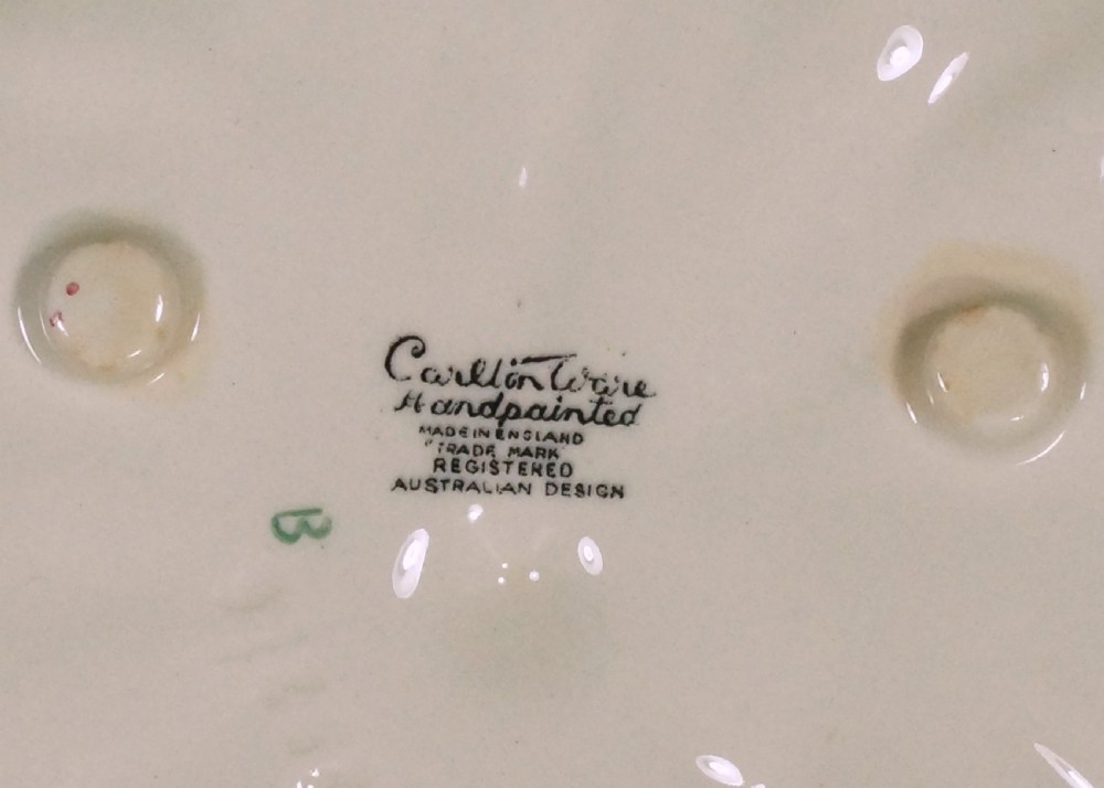 Two Carlton Ware Rare Green & Cream Buttercup Dishes.Plate Dish bowl with feet View XI