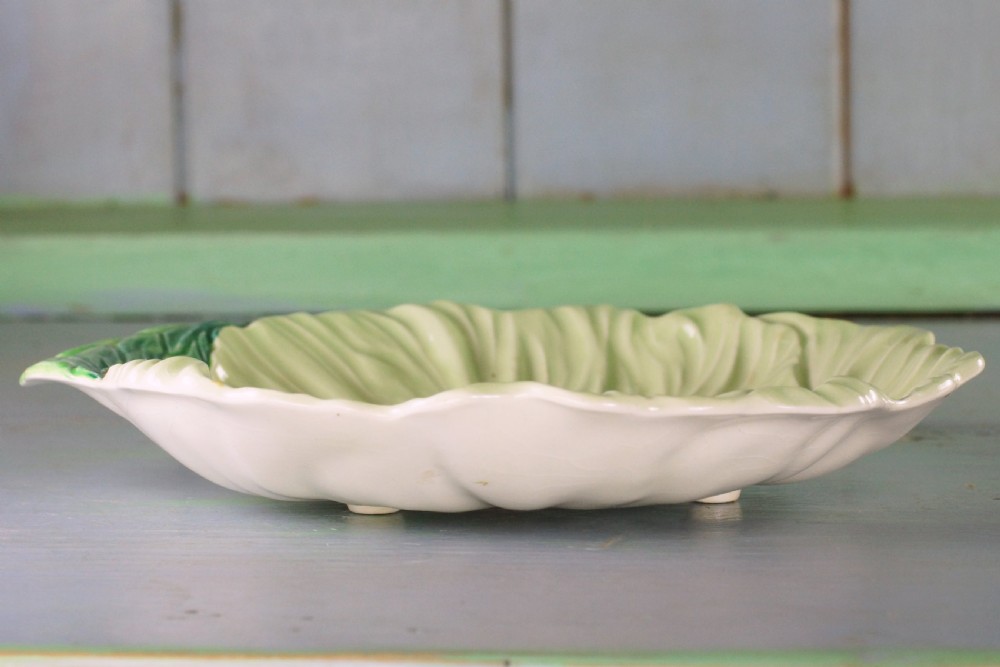 Two Carlton Ware Rare Green & Cream Buttercup Dishes.Plate Dish bowl with feet View XII