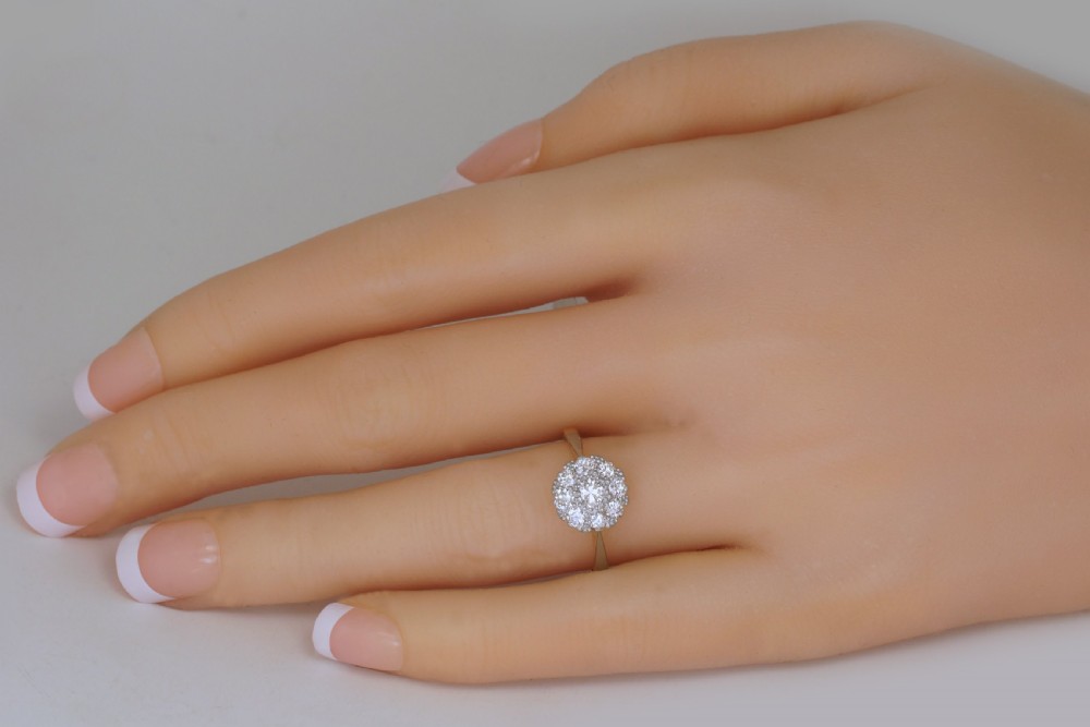 Antique 18ct Gold Diamond Cluster Ring Vintage Edwardian / Art Deco Daisy Ring View III