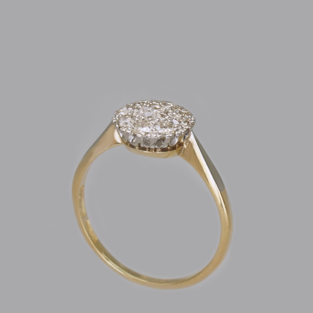 Antique 18ct Gold Diamond Cluster Ring Vintage Edwardian / Art Deco Daisy Ring View V