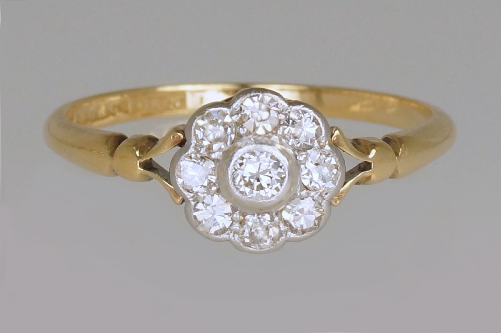 Antique18ct Gold Diamond Cluster Ring English Edwardian Daisy Ring circa 1910 