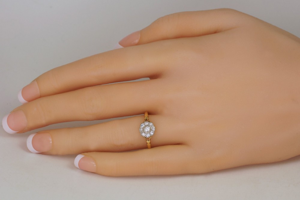 Antique18ct Gold Diamond Cluster Ring English Edwardian Daisy Ring circa 1910  View II