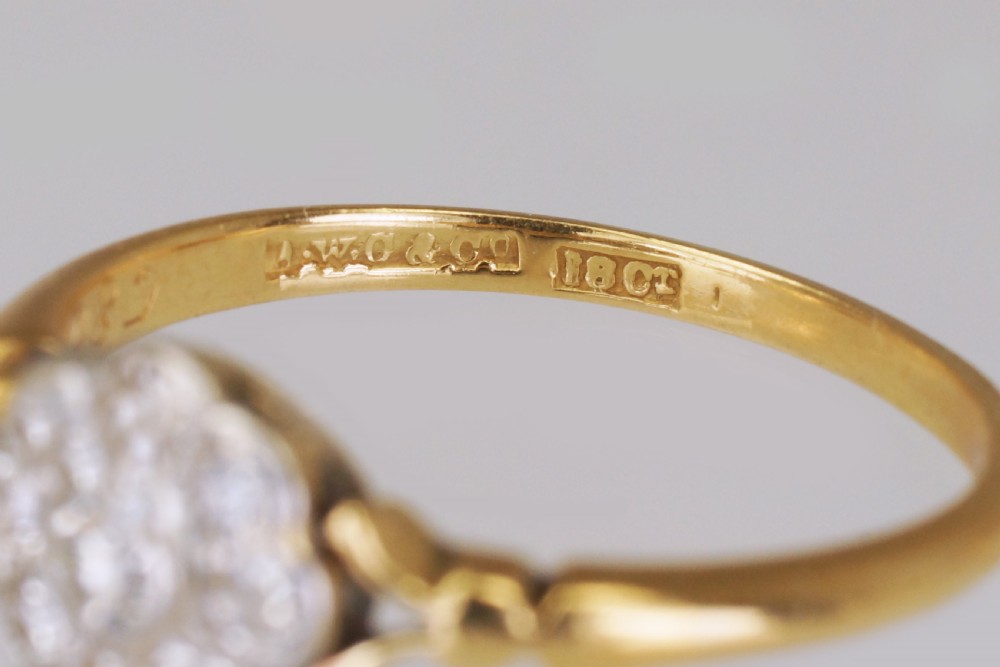 Antique18ct Gold Diamond Cluster Ring English Edwardian Daisy Ring circa 1910  View III