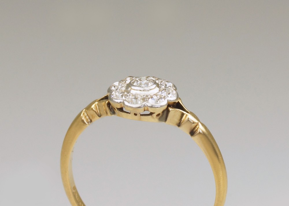 Antique18ct Gold Diamond Cluster Ring English Edwardian Daisy Ring circa 1910  View V