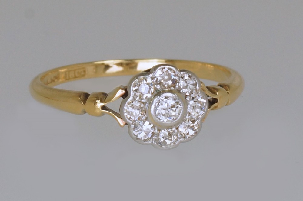 Antique18ct Gold Diamond Cluster Ring English Edwardian Daisy Ring circa 1910  View VI