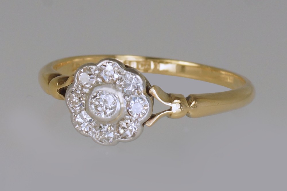 Antique18ct Gold Diamond Cluster Ring English Edwardian Daisy Ring circa 1910  View VIII