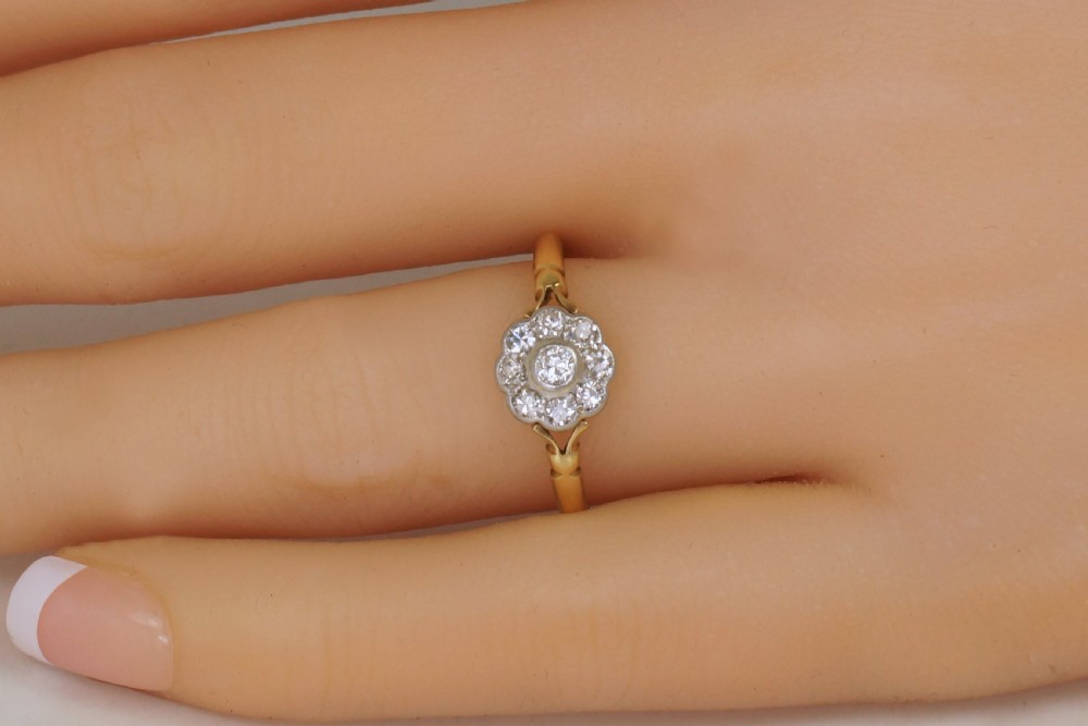 Antique18ct Gold Diamond Cluster Ring English Edwardian Daisy Ring circa 1910  View IX