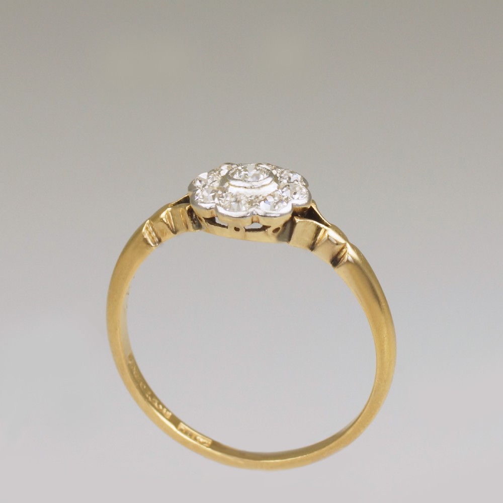 Antique18ct Gold Diamond Cluster Ring English Edwardian Daisy Ring circa 1910  View X