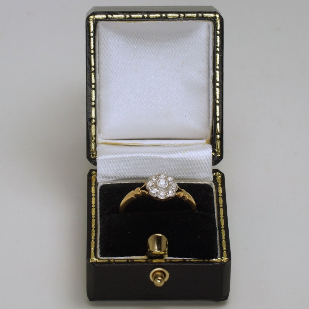Antique18ct Gold Diamond Cluster Ring English Edwardian Daisy Ring circa 1910  View XI