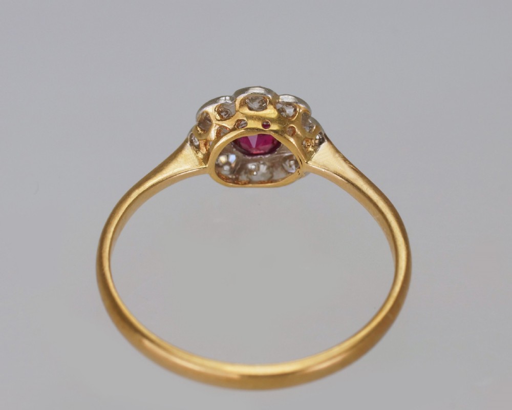Antique Ruby & Diamond 18ct Gold Daisy Ring Vintage Edwardian 1920s Cluster Ring View VI