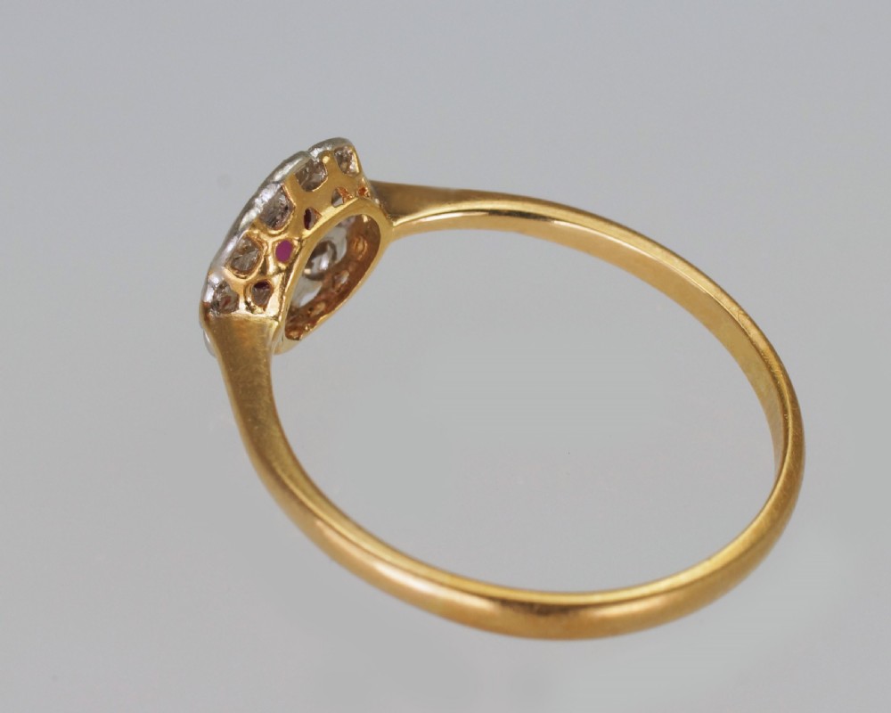 Antique Ruby & Diamond 18ct Gold Daisy Ring Vintage Edwardian 1920s Cluster Ring View VIII