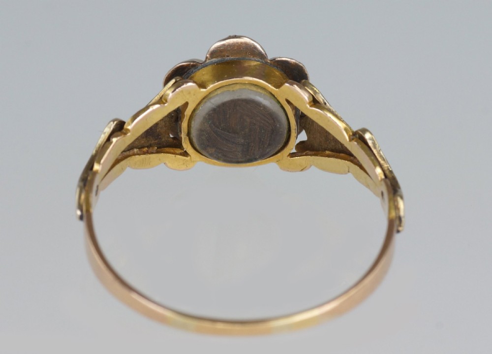 Georgian Memorial Ring Diamond Pearl & Black Enamel 18ct Gold Antique Ring circa 1830 Estate Ring View XII