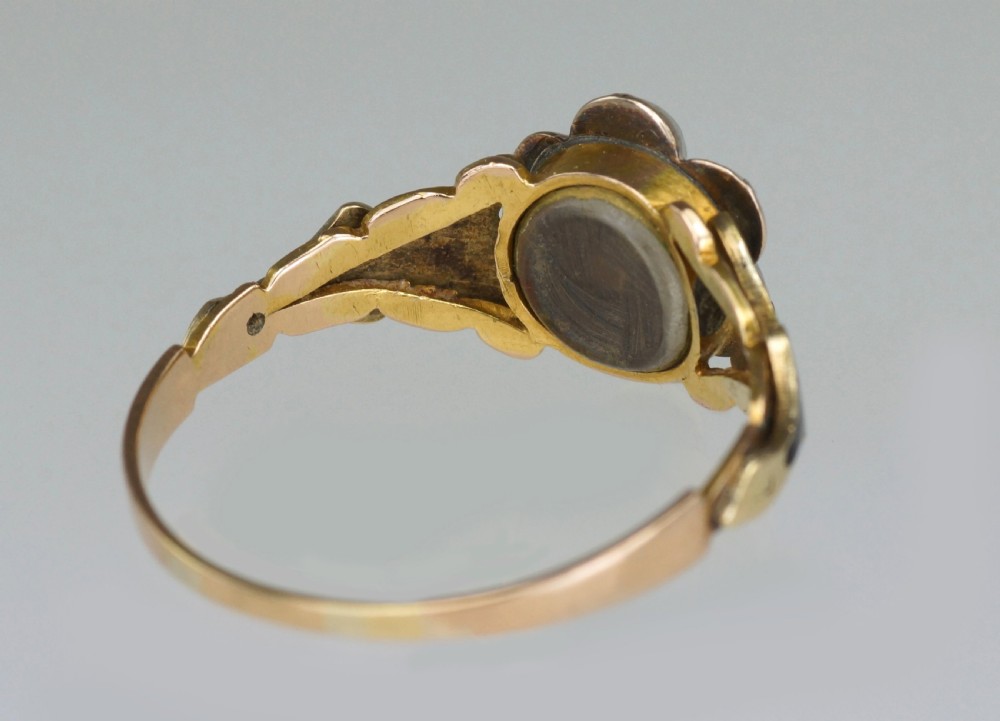 Georgian Memorial Ring Diamond Pearl & Black Enamel 18ct Gold Antique Ring circa 1830 Estate Ring View XIII