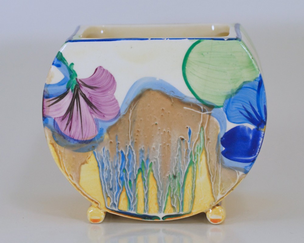 CLARICE CLIFF Bizarre Delicia Pansies Bonjour Preserve Jam Pot Body/Posy Holder View II