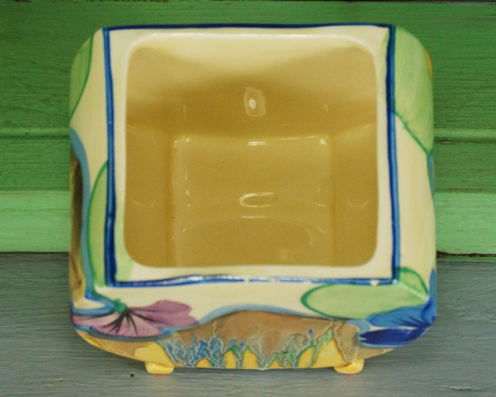 CLARICE CLIFF Bizarre Delicia Pansies Bonjour Preserve Jam Pot Body/Posy Holder View V