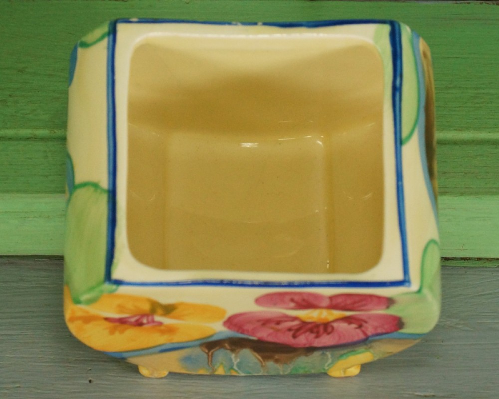 CLARICE CLIFF Bizarre Delicia Pansies Bonjour Preserve Jam Pot Body/Posy Holder View VII