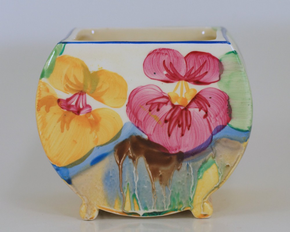 CLARICE CLIFF Bizarre Delicia Pansies Bonjour Preserve Jam Pot Body/Posy Holder View XIII