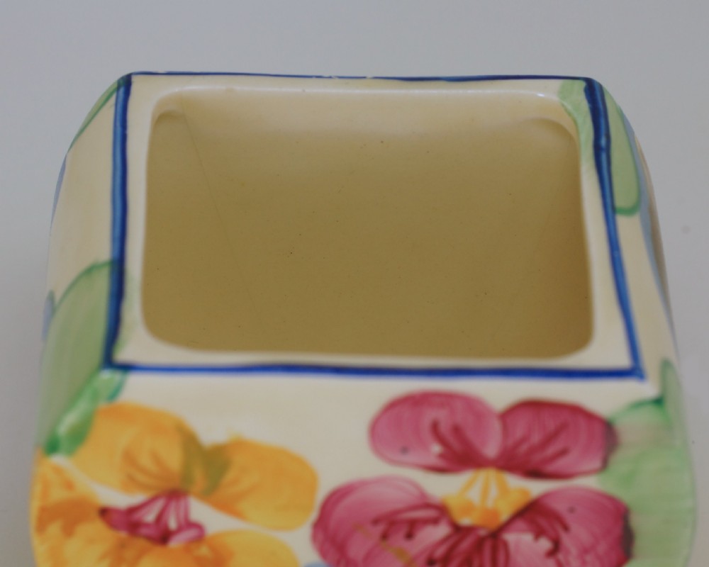 CLARICE CLIFF Bizarre Delicia Pansies Bonjour Preserve Jam Pot Body/Posy Holder View XVIII