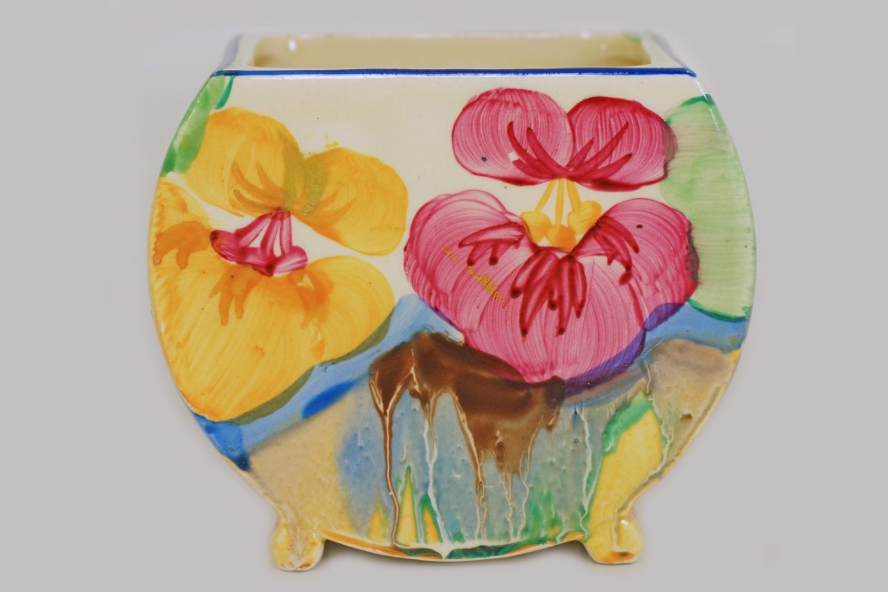 CLARICE CLIFF Bizarre Delicia Pansies Bonjour Preserve Jam Pot Body/Posy Holder