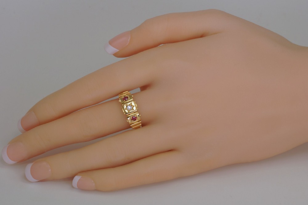 Victorian 18ct Gold Diamond & Ruby Antique Etruscan Ring Hallmarked London 1897  View V