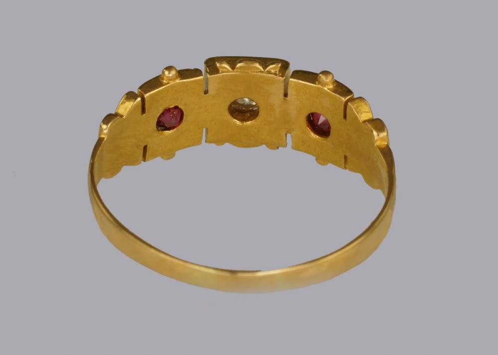 Victorian 18ct Gold Diamond & Ruby Antique Etruscan Ring Hallmarked London 1897  View VI