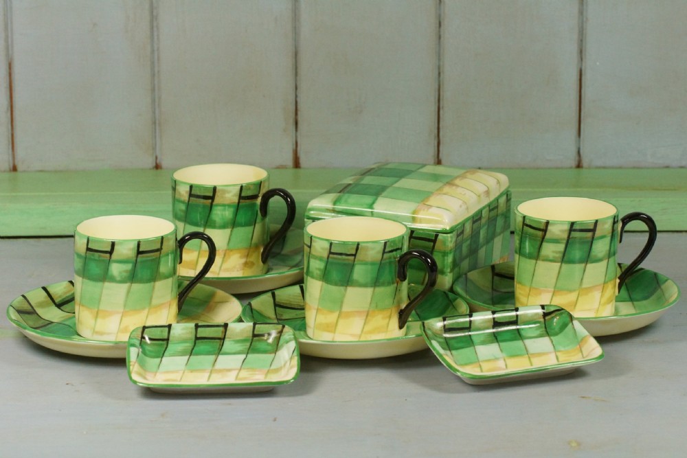 Crown Staffordshire Art Deco Coffee Set Rare Geometric Pattern Boxed Porcelain View XIV