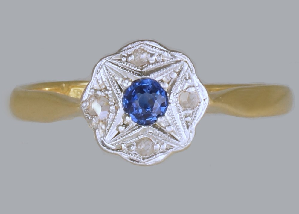 Antique 18ct Gold & Plat Sapphire & Diamond Edwardian Daisy Cluster Ring ca.1910