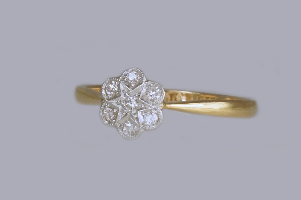 Edwardian 18ct Gold & Plat Diamond Antique Cluster Ring Vintage Daisy Ring circa 1910 View VII