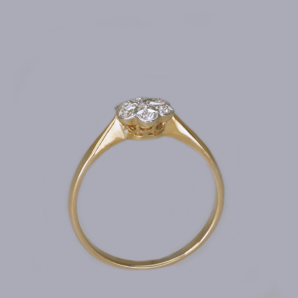 Edwardian 18ct Gold & Plat Diamond Antique Cluster Ring Vintage Daisy Ring circa 1910 View XII