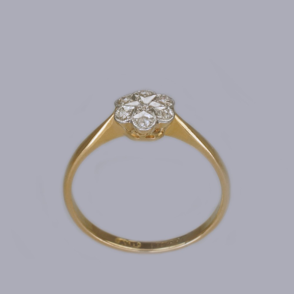 Edwardian 18ct Gold & Plat Diamond Antique Cluster Ring Vintage Daisy Ring circa 1910 View XIII