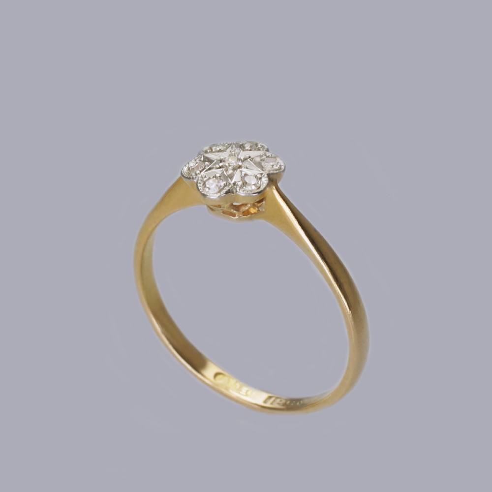 Edwardian 18ct Gold & Plat Diamond Antique Cluster Ring Vintage Daisy Ring circa 1910 View XIV