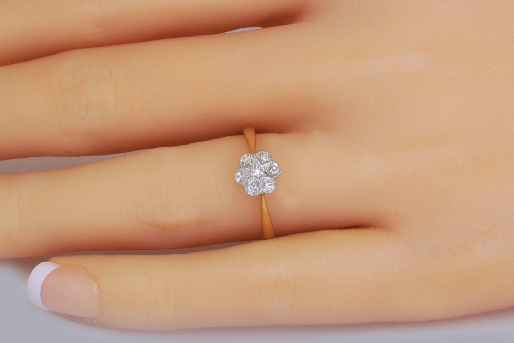 Edwardian 18ct Gold & Plat Diamond Antique Cluster Ring Vintage Daisy Ring circa 1910 View XV
