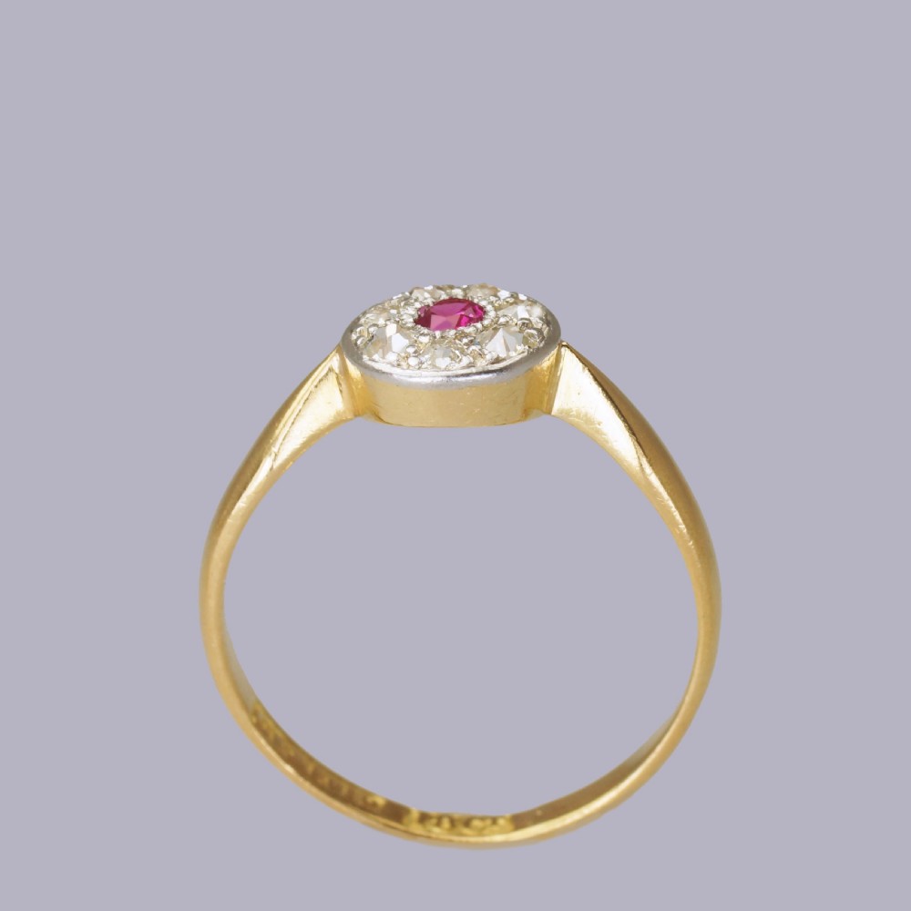 Art Deco Ruby & Diamond Cluster Ring Vintage 18ct Gold 1920's Antique Daisy Ring View IX